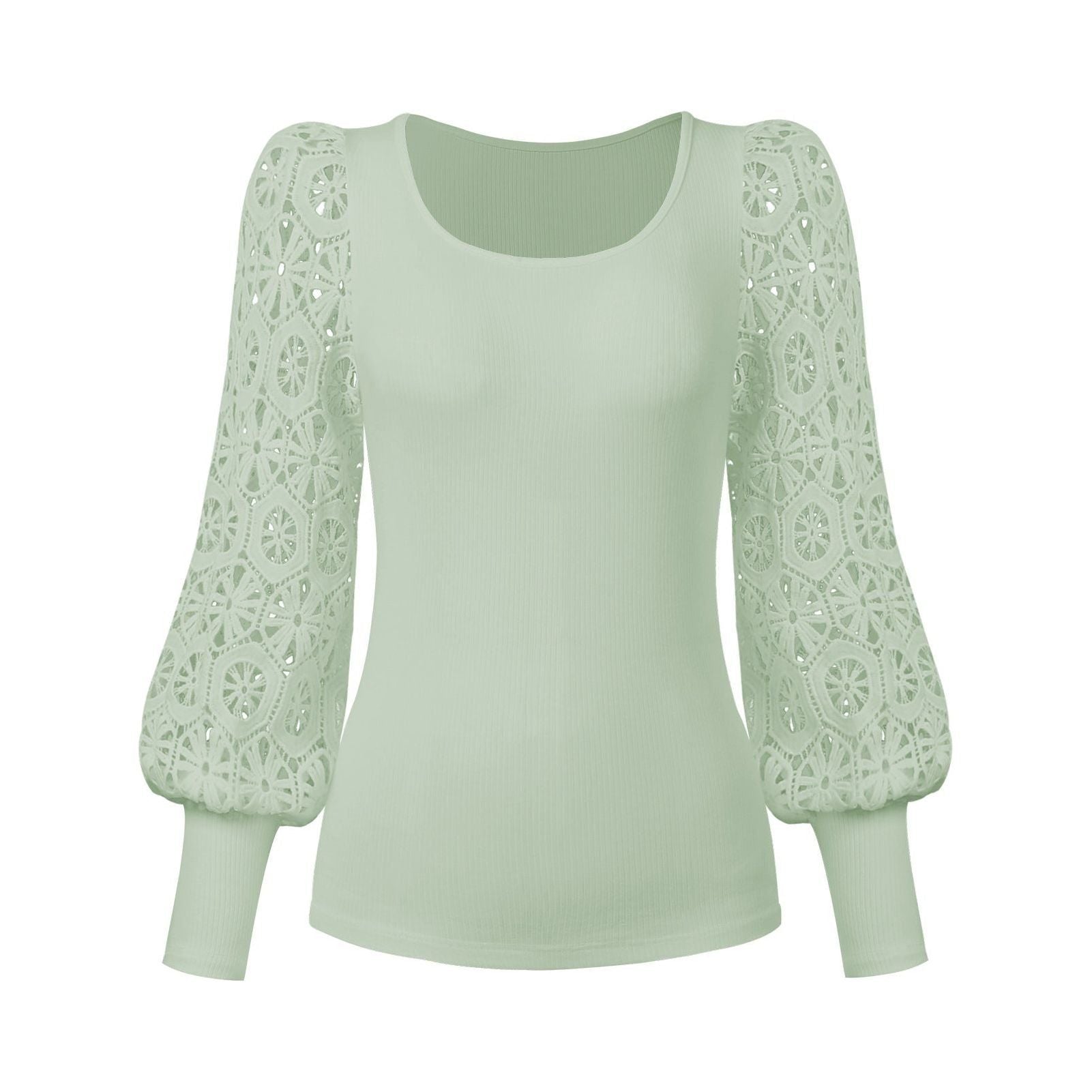 New Fashion Lace Long Sleeve Pullover Small Sunken Stripe T-shirt