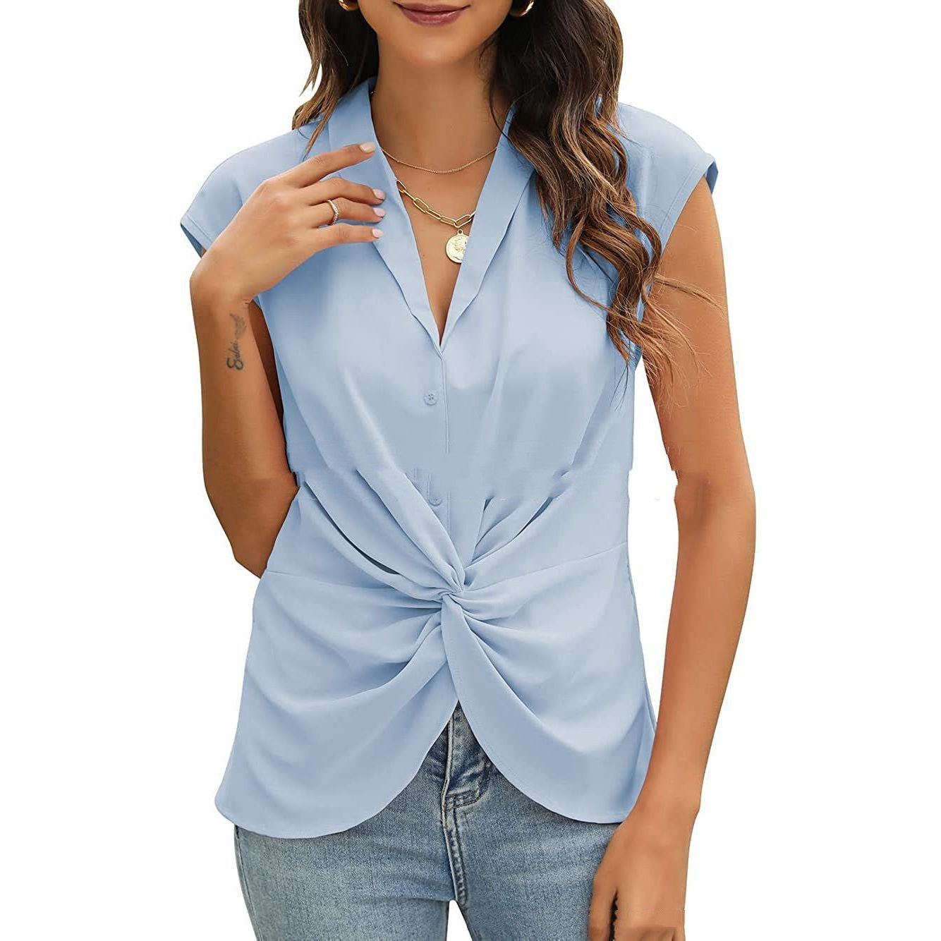 European And American Style Top V-neck Front Kink Vest Shirt - Jointcorp