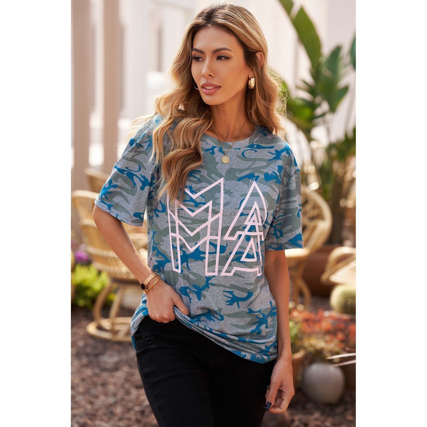 Mother's Day T-shirt Women's Camouflage Pattern Short-sleeved Top
