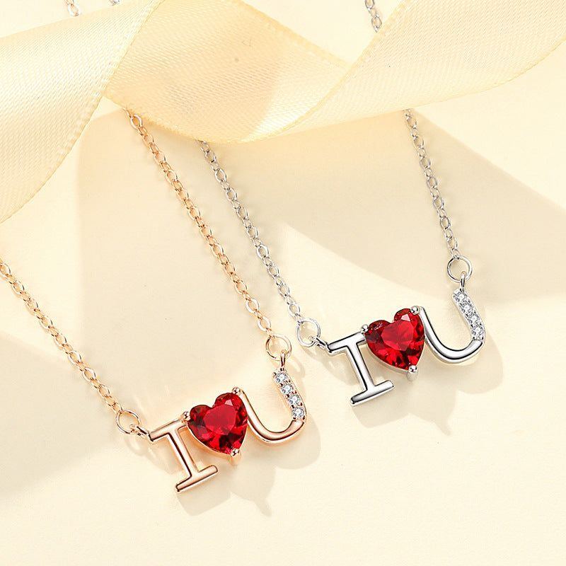 Sterling Silver S925 Diamond Letters I Love You Necklace - Jointcorp