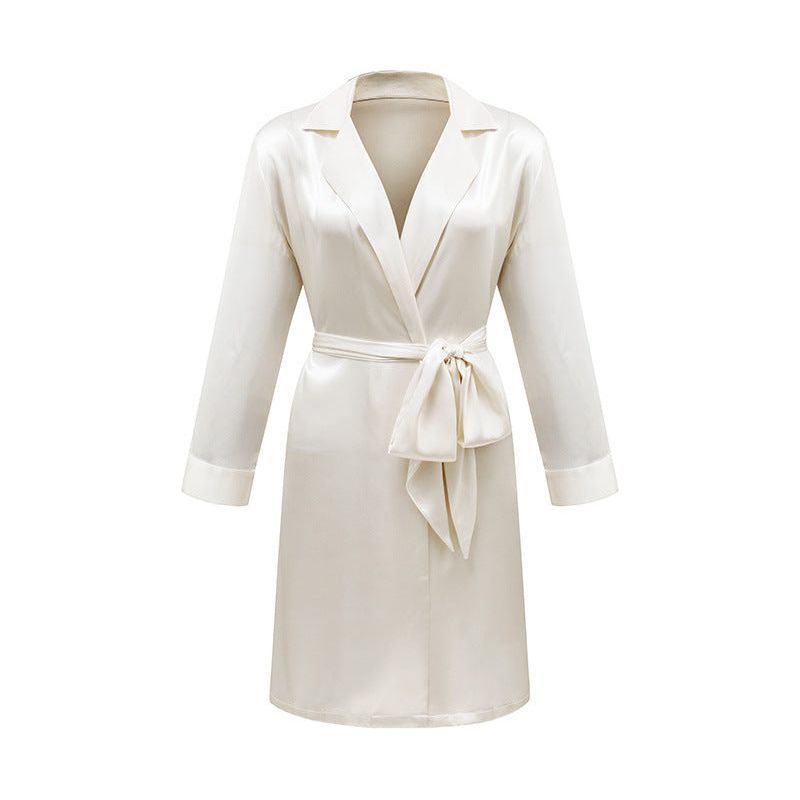 Lace Up Simulation Silk Bathrobe French Satin Pajamas - Jointcorp