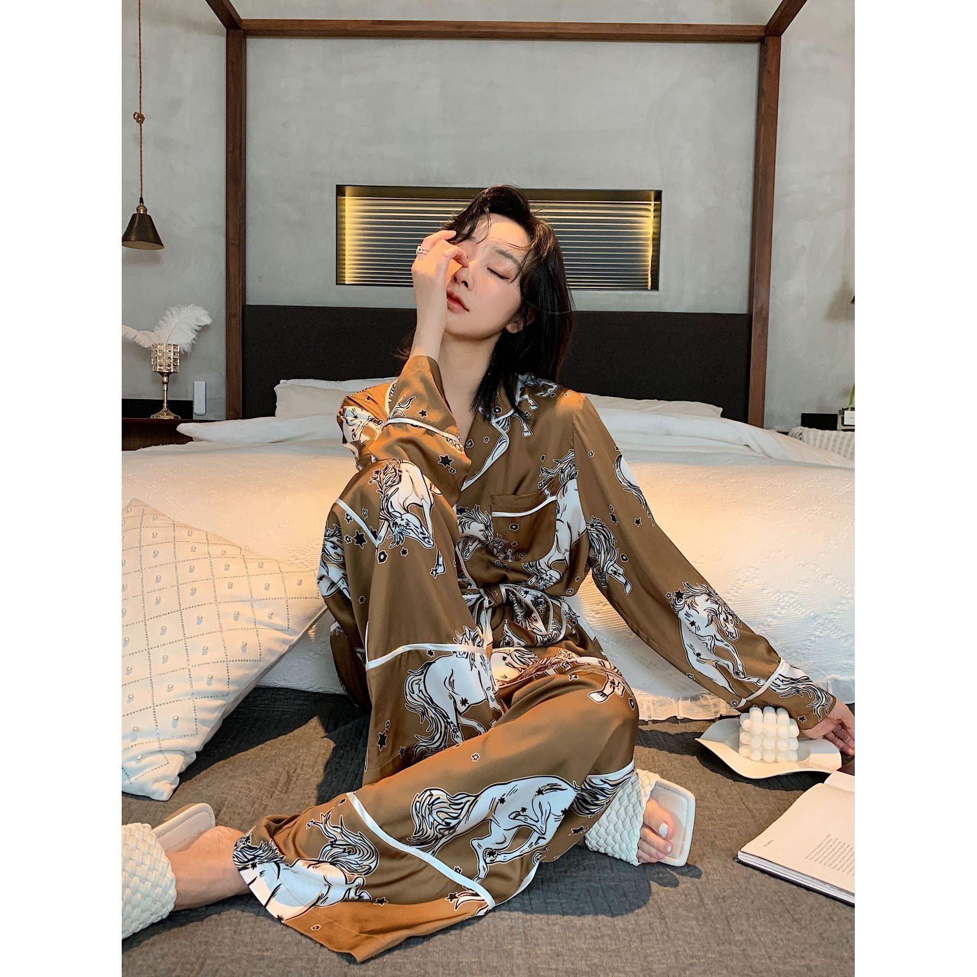 Belted Silk Pajamas Home Clothes Women's Suit - Jointcorp