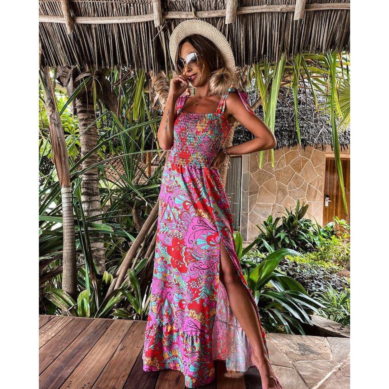 Bandeau Lace Sling Rainbow Print Dress - Jointcorp