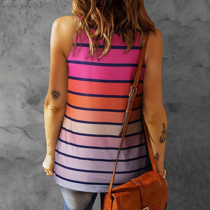 Clothing Summer Stripes Gradient Contrast Printed Top New Waist-tight Halterneck Vest - Jointcorp