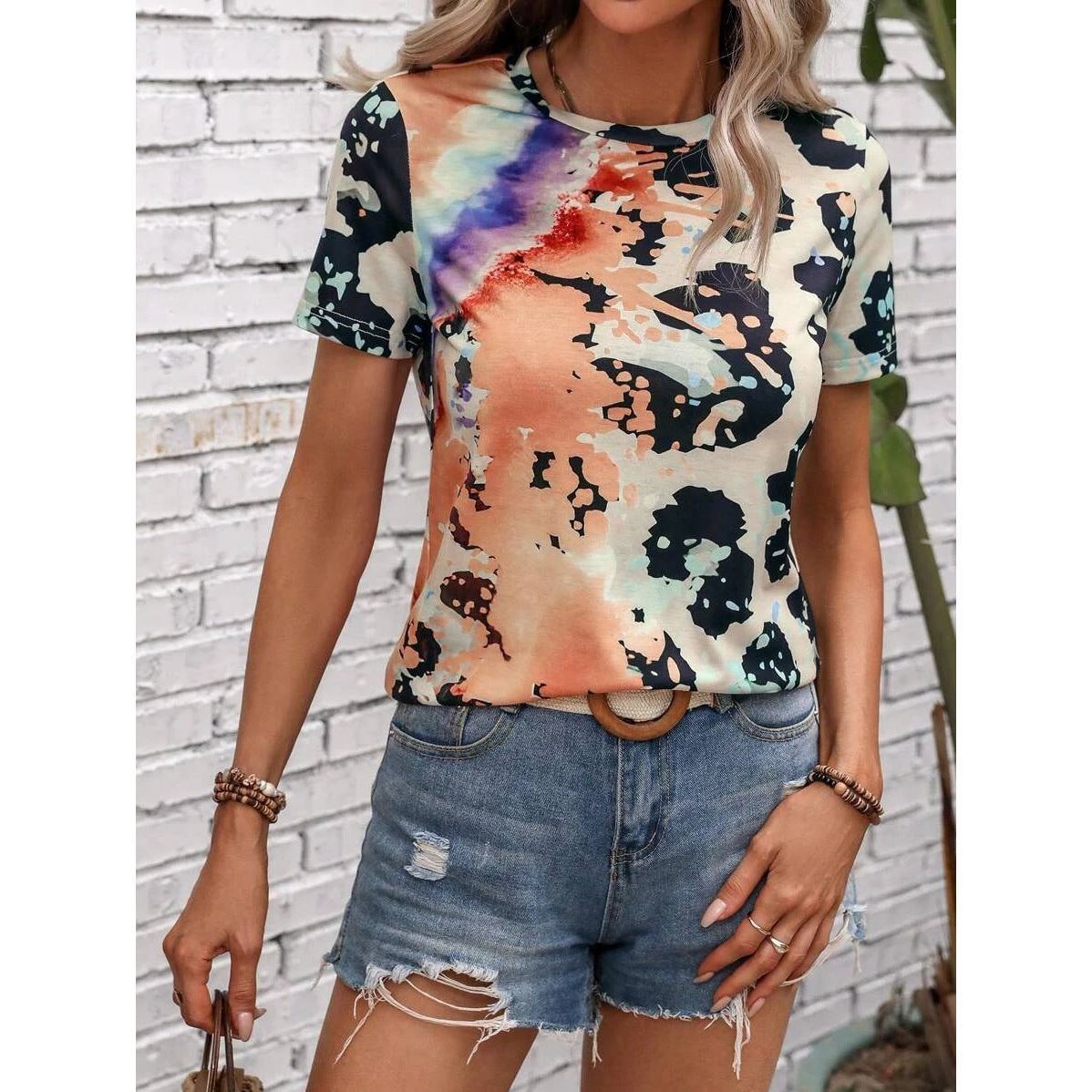 Women's Summer Fashion Painted Short-sleeved Slim T-shirt - Jointcorp