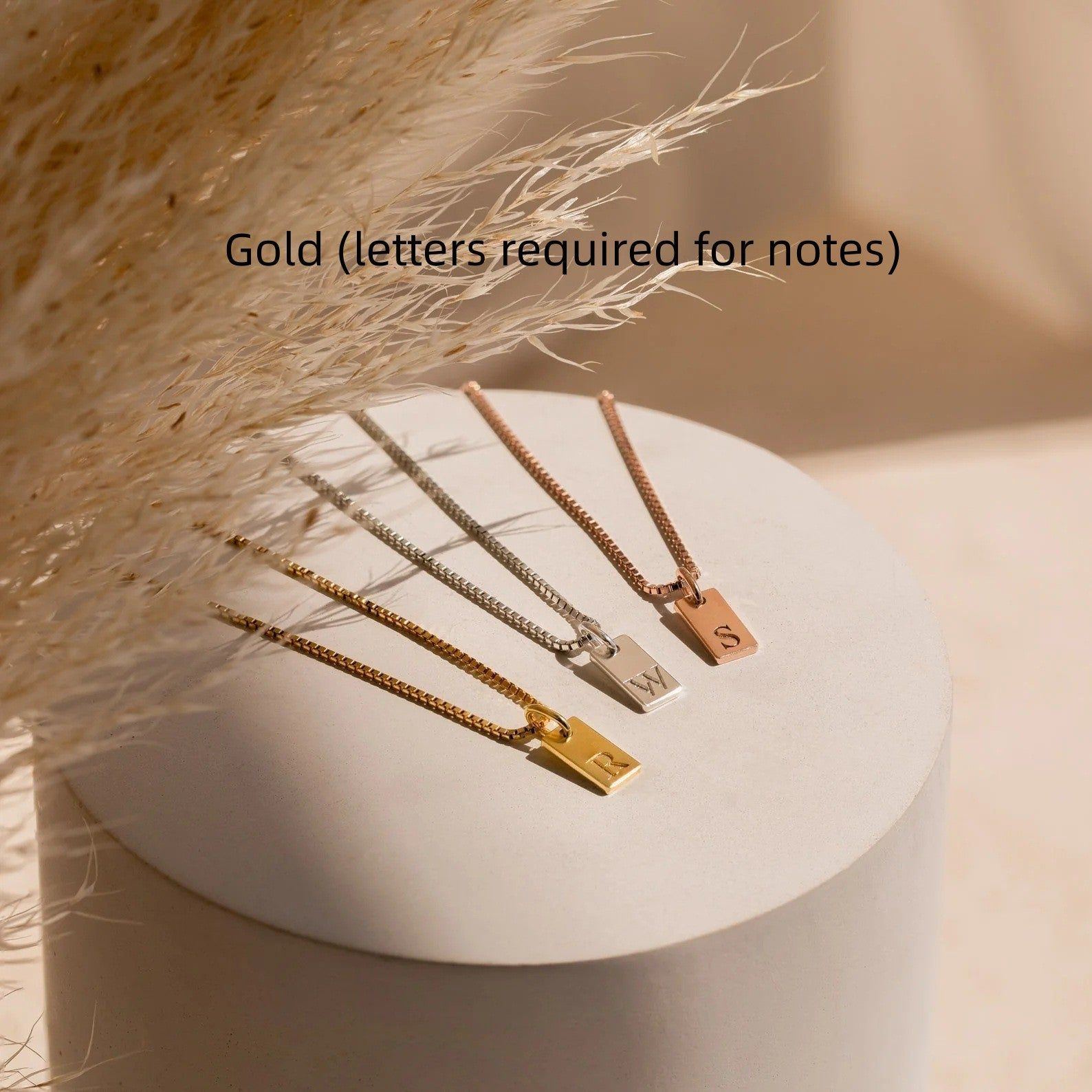 Stainless Steel Simple 26 Letter Hanging Tag Gold Brick Necklace - Jointcorp