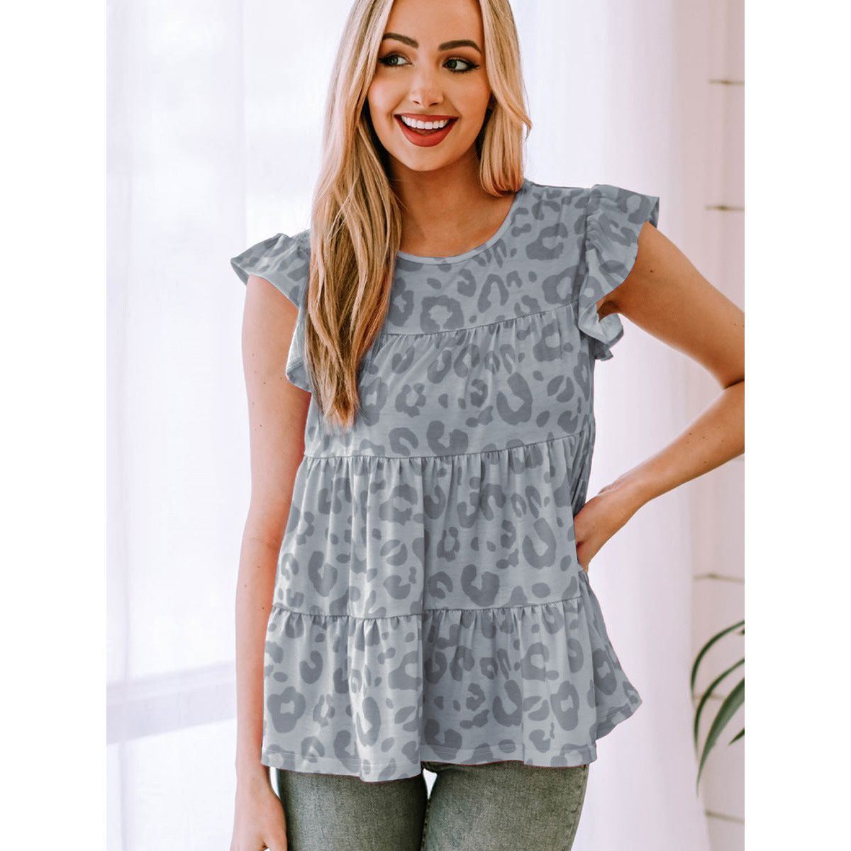 Spring And Summer Rose Red Leopard Print Printed Pullover