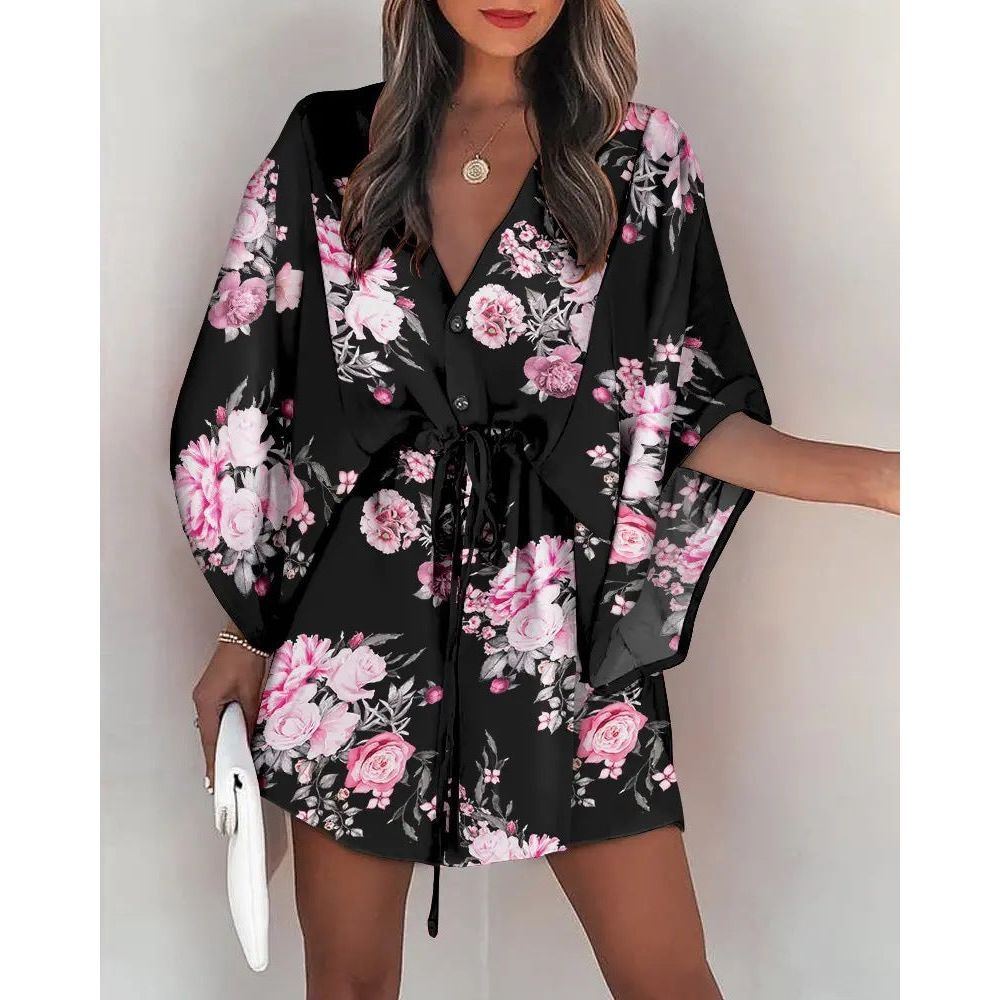 Women's V-Neck Tie Printed Beach Dress - Jointcorp