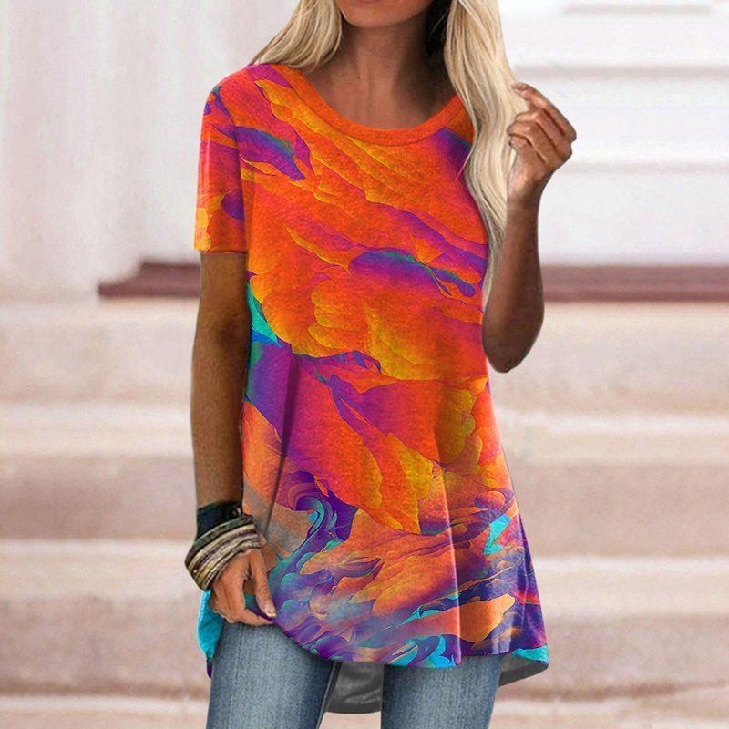 Crew Neck Casual Ethnic Style Vintage Print Short Sleeves T-shirt