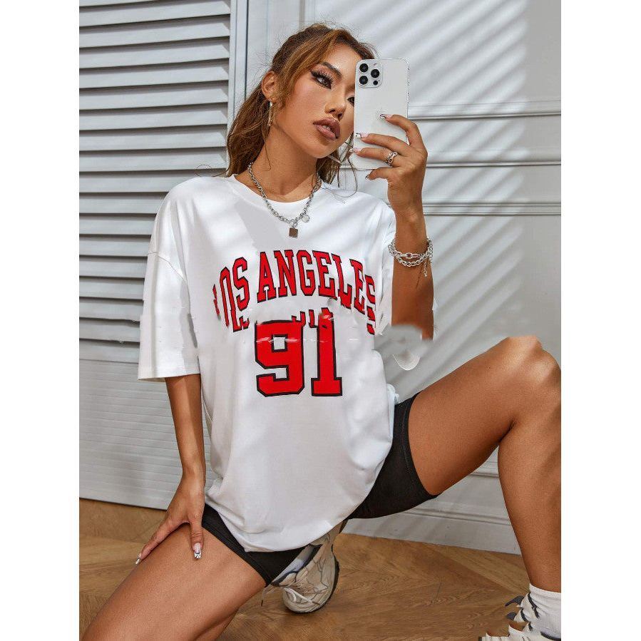 Letter Printed Round Neck Loose Men's And Women's T-shirt Short Sleeve - Jointcorp