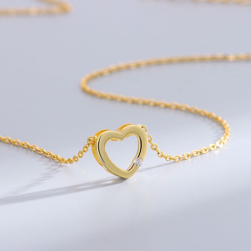 S925 Sterling Silver Diamond Heart-shaped Necklace Fashionable Simple INS Minimalist All-match Design Pendant - Jointcorp