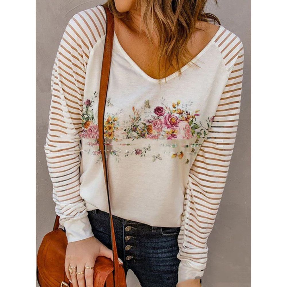 Women's Stitching Long Sleeve Top Stripes