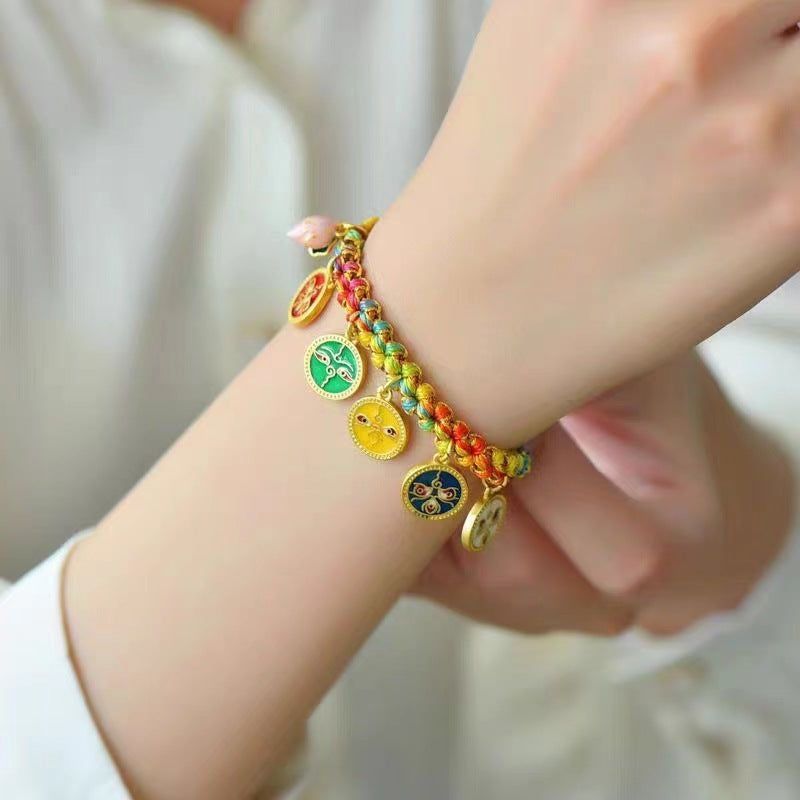 Tibetan Style Carrying Strap Hand-woven Colorful Ropes Five Gods Of Wealth Ethnic Peach Blossom Knot - Jointcorp