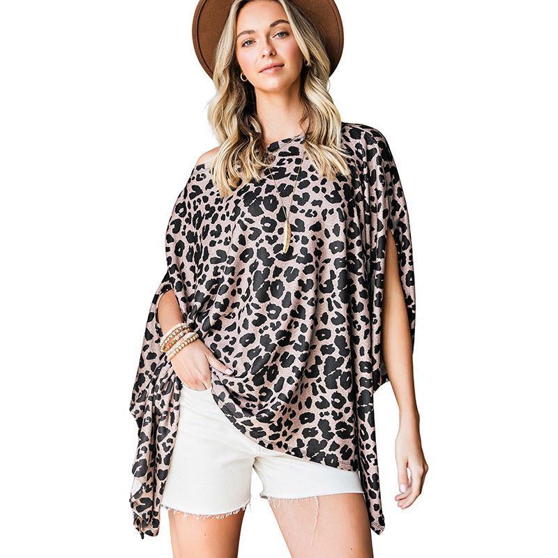 Leopard Print Loose Top Women's Mid-length Short Sleeve T-shirt