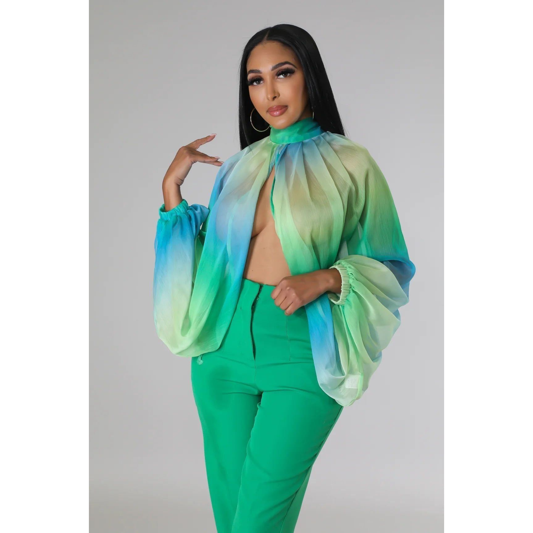 Sexy Loose Translucent Long-sleeved Printed Top