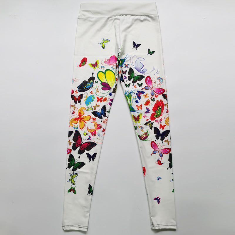 Printed Floral Butterfly Leggings High Waist Slim Yoga Pants Leggings - Jointcorp