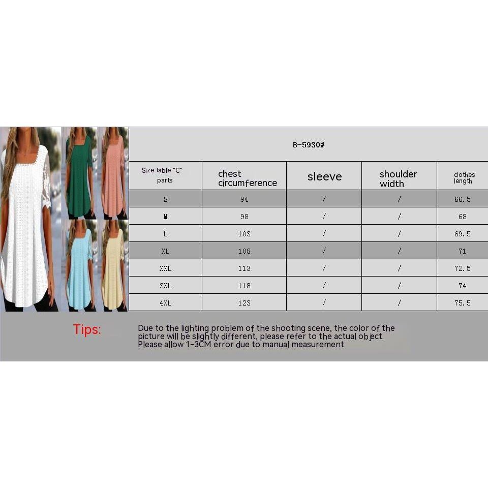 Summer New Square Neck T-shirt Hole Hollow-out