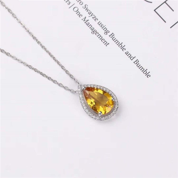 S925 Natural Yellow Crystal Pendant Necklace - Jointcorp
