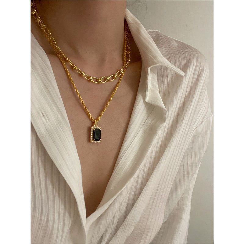 Zircon With Diamond Black Onyx Mid-length Necklace - Jointcorp