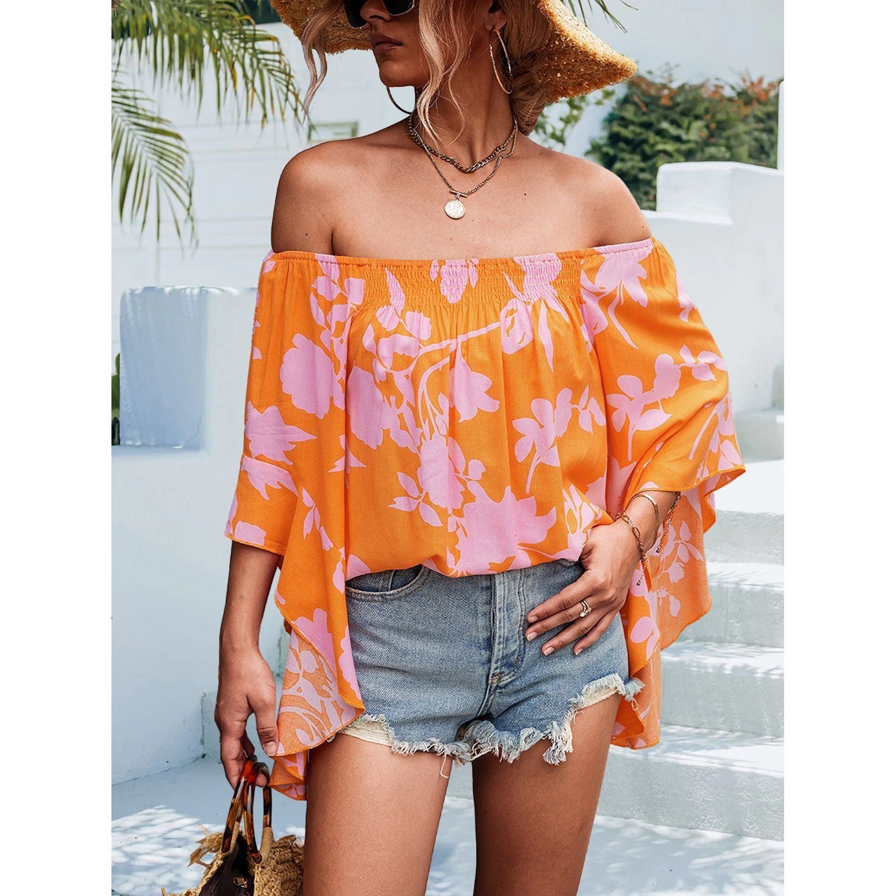 Women's Fashion Flared Sleeves Printed Top