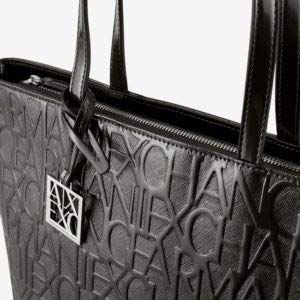Armani Exchange Women's Shiny Liz - Open Shopping Shoulder Bag, Black, M