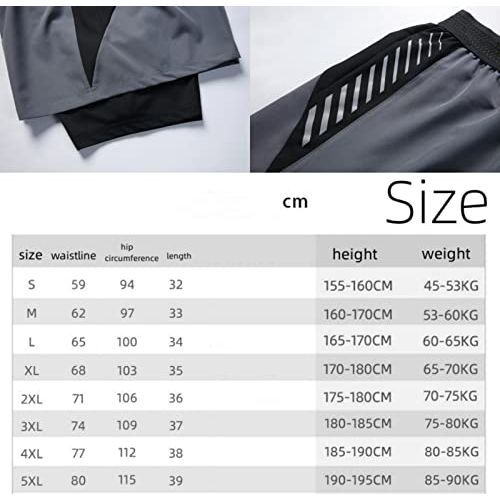 HONPOLO Men Activewear Shorts Outdoor Sports Shorts Quick-Drying Sports Fake 2-Piece Lined Swimming Trunks Sweat-Absorbing Soft Breathable Phone Pocket Night Vision Reflective