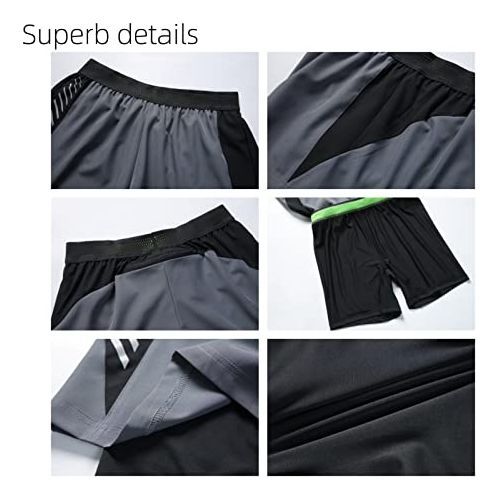HONPOLO Men Activewear Shorts Outdoor Sports Shorts Quick-Drying Sports Fake 2-Piece Lined Swimming Trunks Sweat-Absorbing Soft Breathable Phone Pocket Night Vision Reflective