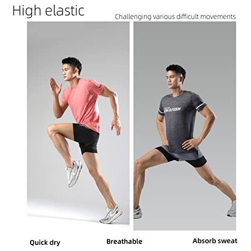 HONPOLO Men Activewear Shorts Outdoor Sports Shorts Quick-Drying Sports Fake 2-Piece Lined Swimming Trunks Sweat-Absorbing Soft Breathable Phone Pocket Night Vision Reflective