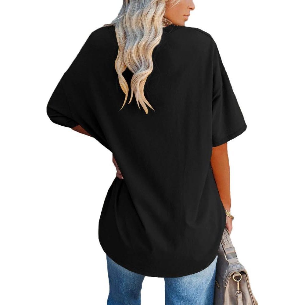 Ebifin Women's Oversized T Shirts Tees Half Sleeve V Neck Comfy Cozy Cotton Tunic Tops