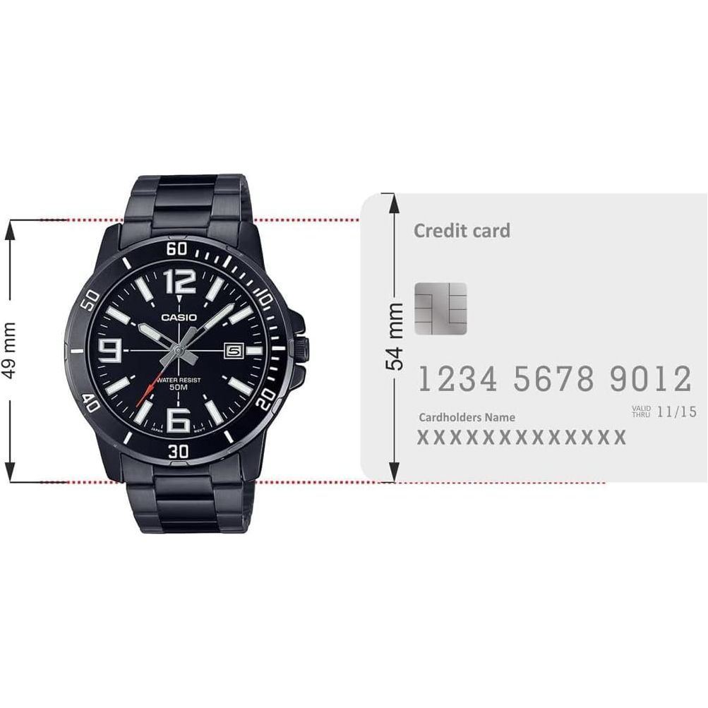 Casio Watch Men'sAnalog Black Dial Stainless Steel Black Ion Plated Band and Case MTP-VD01B-1BVUDF.