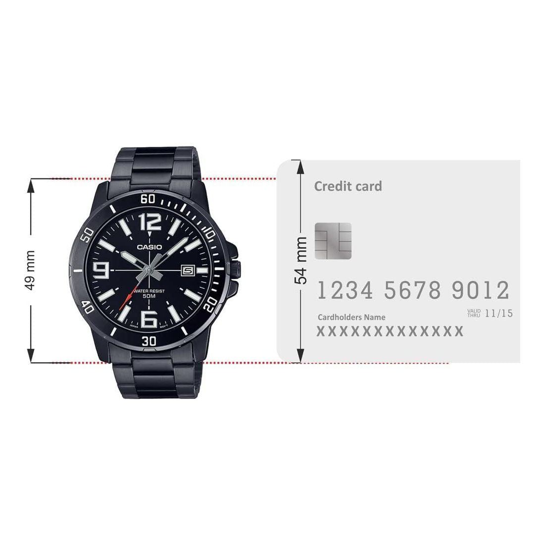 Casio Watch Men'sAnalog Black Dial Stainless Steel Black Ion Plated Band and Case MTP-VD01B-1BVUDF.