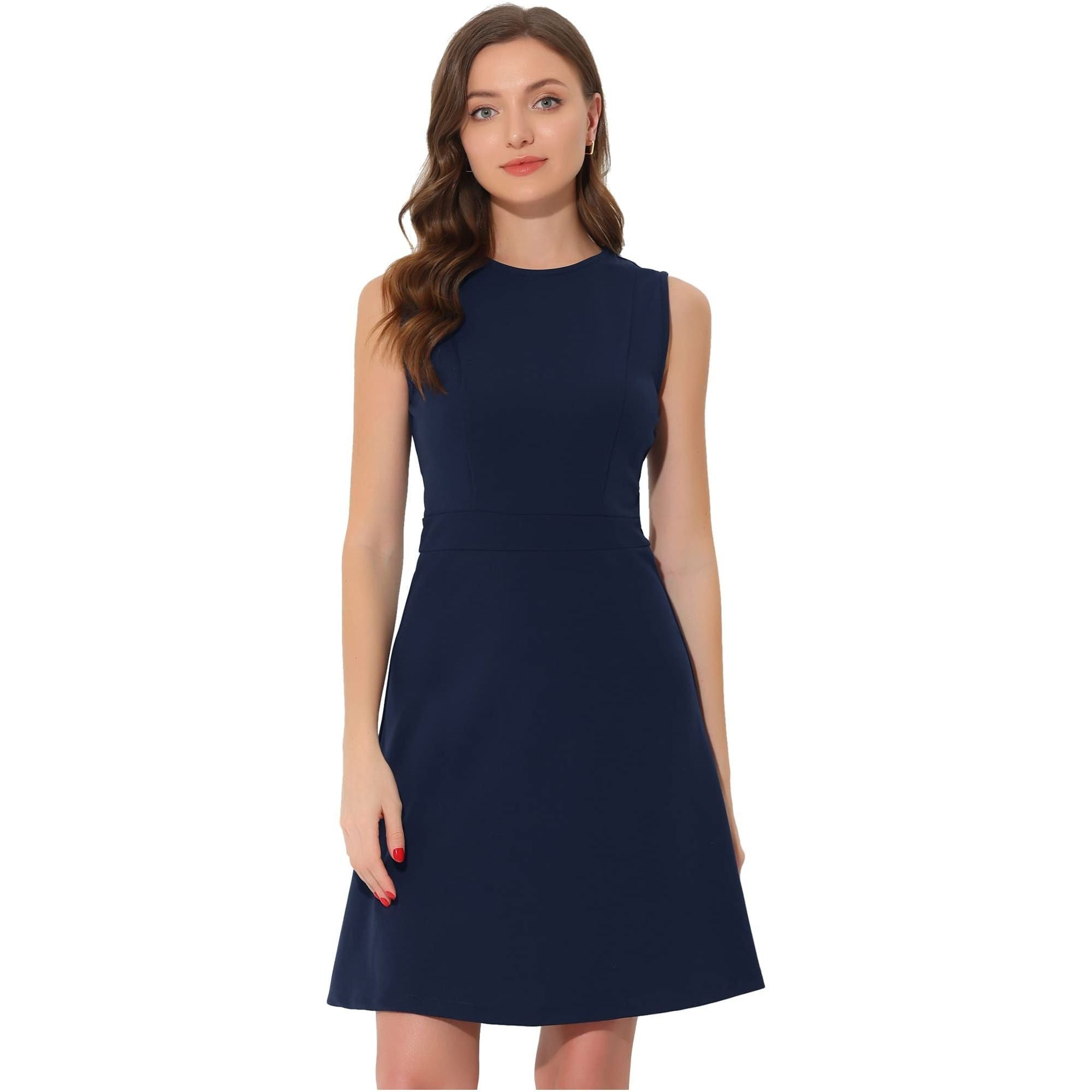 Allegra K Women's Work Dress Solid Color Sleeveless A-line Flare Dresses