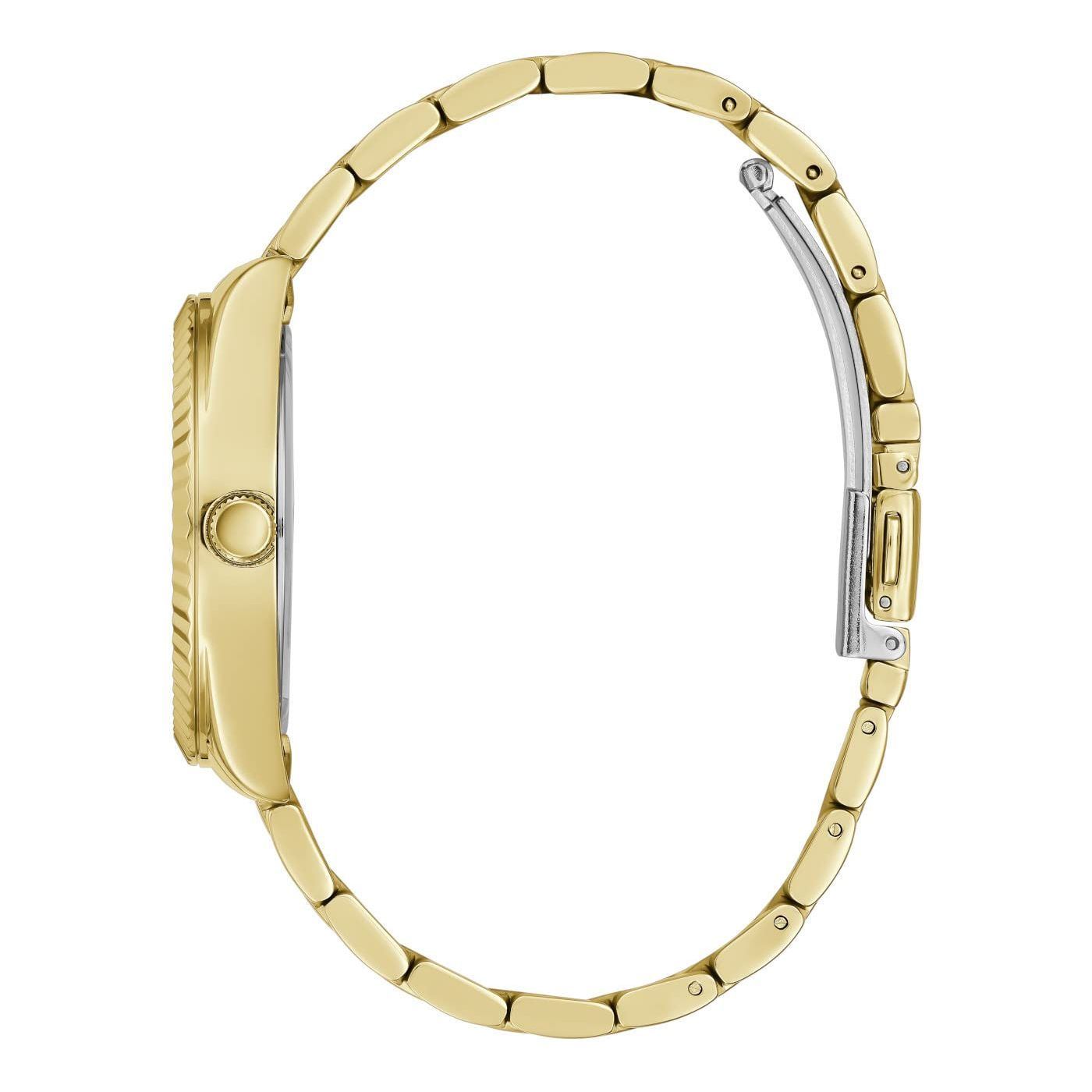 GUESS 36mm Stainless Steel Day-Date Watch with Coin Edge Bezel