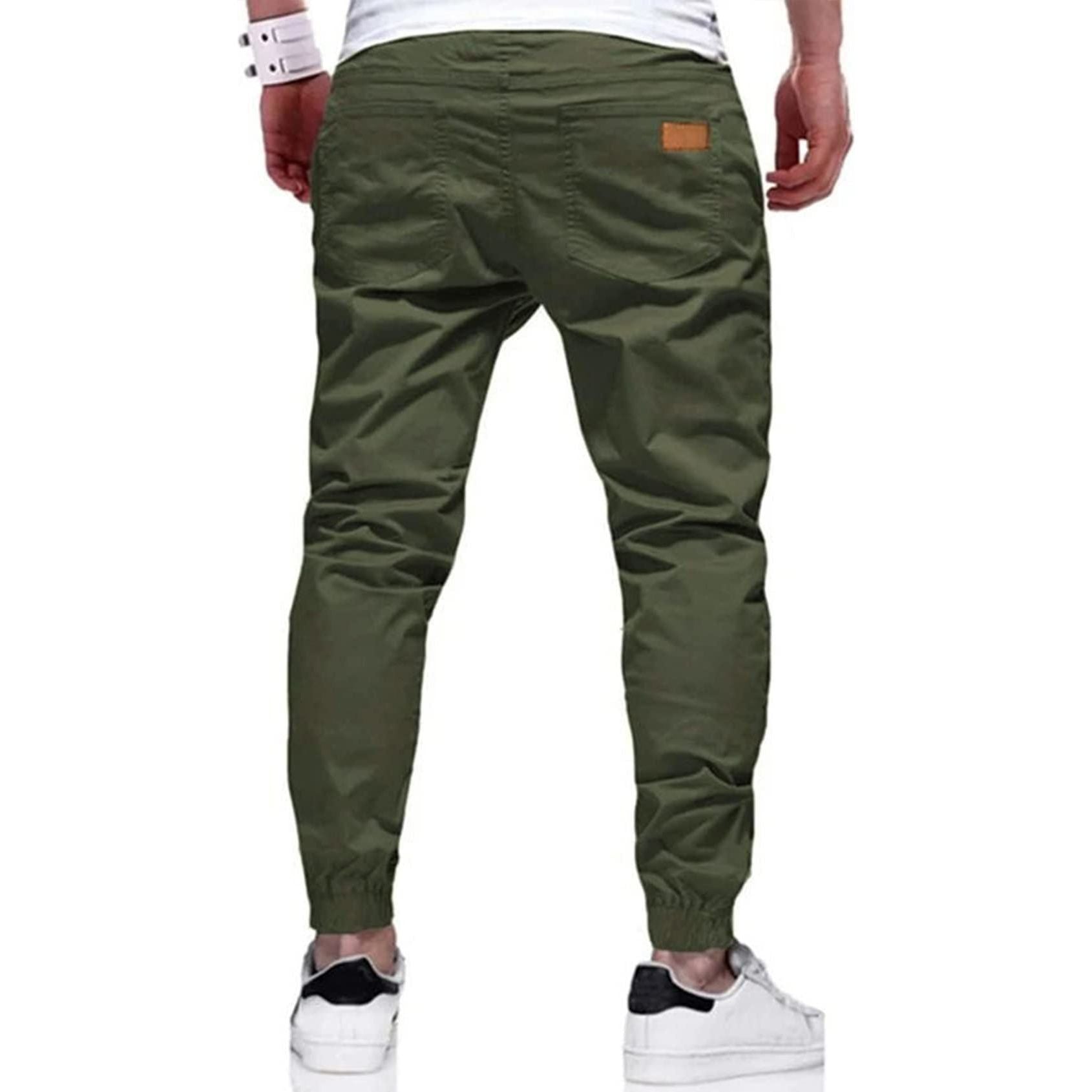 Men's Joggers Cotton Drawstring Outdoor Hiking Pants Casual Stretch Elastic Waist Track Pants Twill Jogging Sweatpants