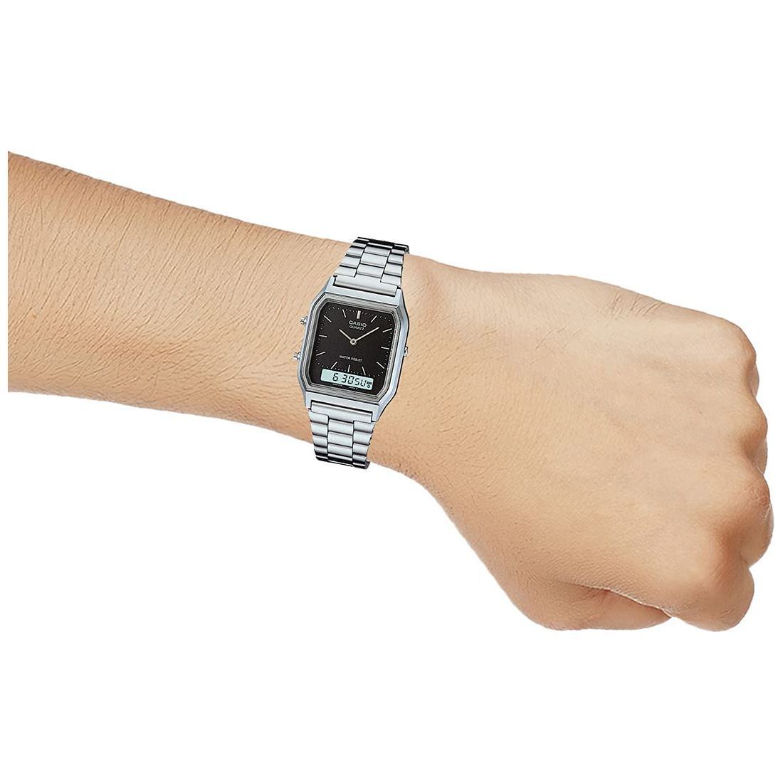 Casio Unisex-Adult Quartz Watch, Analog-Digital Display and Stainless Steel Strap