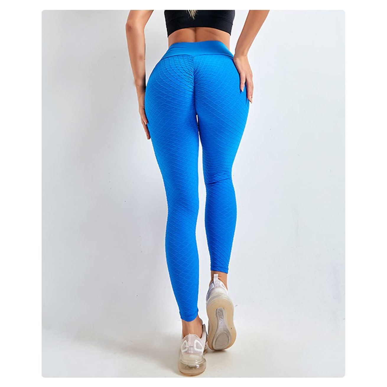 Goodern Women V Cross Waist Scrunch Butt Lifting Leggings High Waisted Workout Yoga Pants Tummy Control Workout Running Pants Crossover Legging Seamless Stretchy Activewear Slimming Leggings-Blue