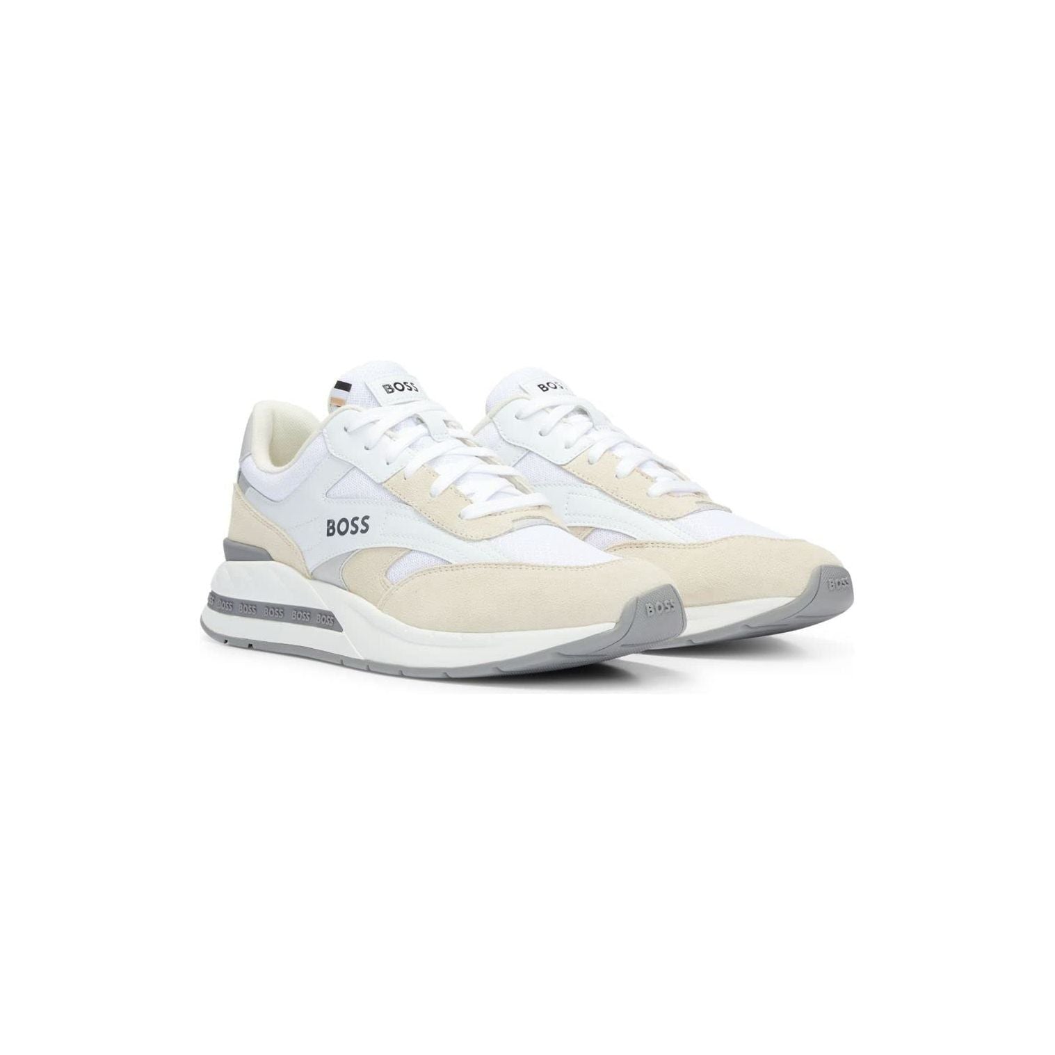 BOSS Mens Kurt Runn Mixed-Material lace-up Trainers with Suede Trims Size