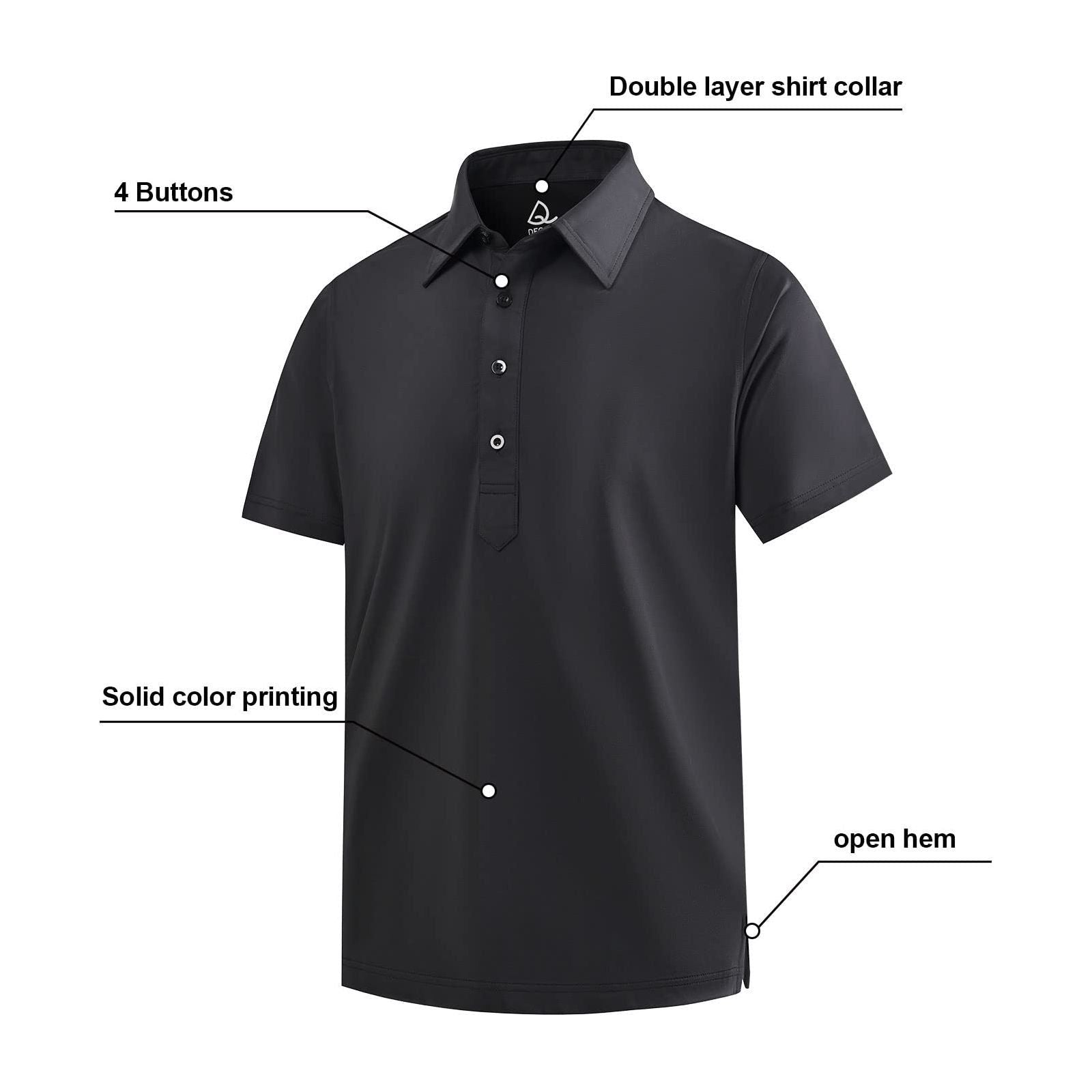 DEOLAX Mens Shirts Solid Color Dress Collar Mens Polo Shirts Short Sleeve Slim Fit Mens Golf Shirt