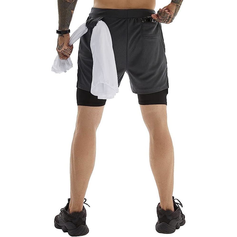 BananHome Men's 2 in 1 Running Shorts Gym Workout Quick Dry Mens Shorts Mens Athletic Shorts with Towel Loop and Phone Pocket