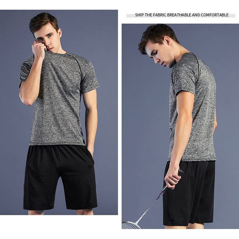 Men's Workout Clothes Athletic Shorts Shirt Set for Basketball Football Gym Sports.