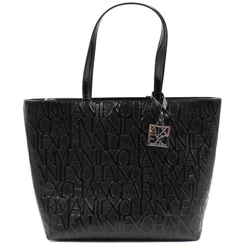 Armani Exchange Women's Shiny Liz - Open Shopping Shoulder Bag, Black, M