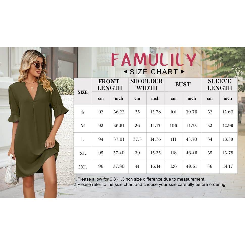 Famulily Women's V Neck Half Sleeve Shirt Dress Elegant Summer Casual Solid Color Short Dress S-XXL