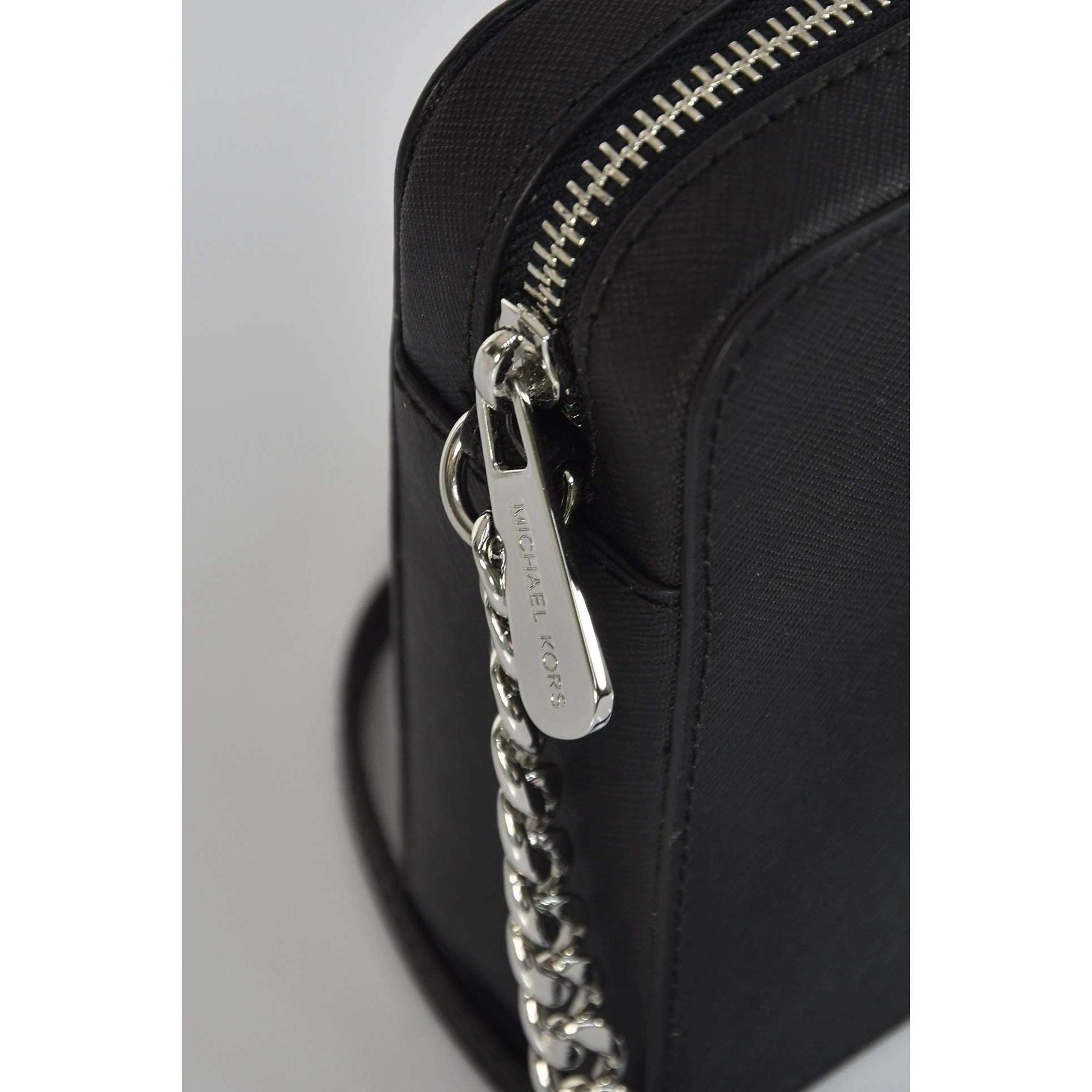 Michael Kors Jet Set Item Large East West Saffiano Leather Cross-body, Black/Silver, Large