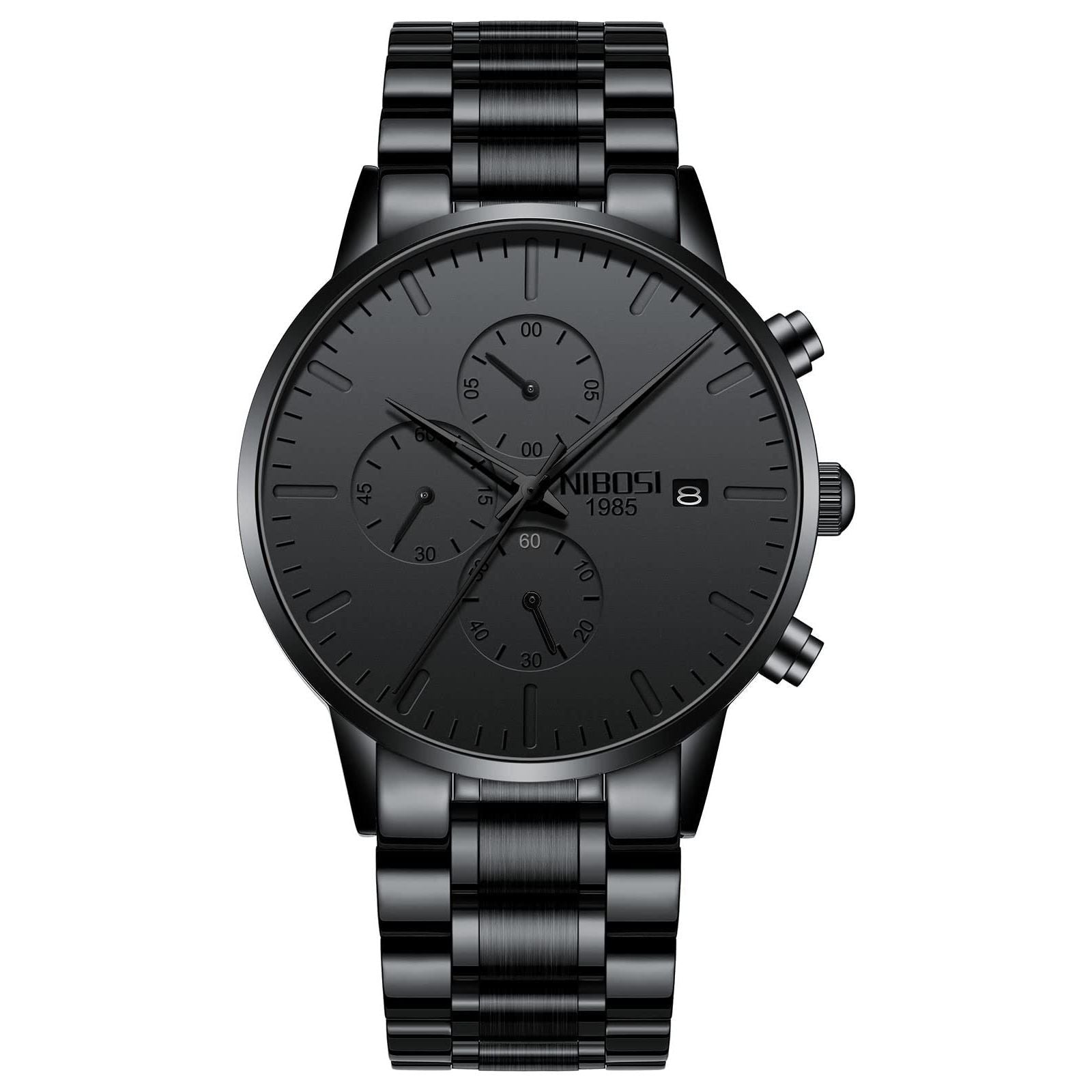 NIBOSI Men's Watches Analog Minimalist Black Dial Watches for Men Business Chronograph Military Casual Wrist Watches Stainless Steel Strap Date