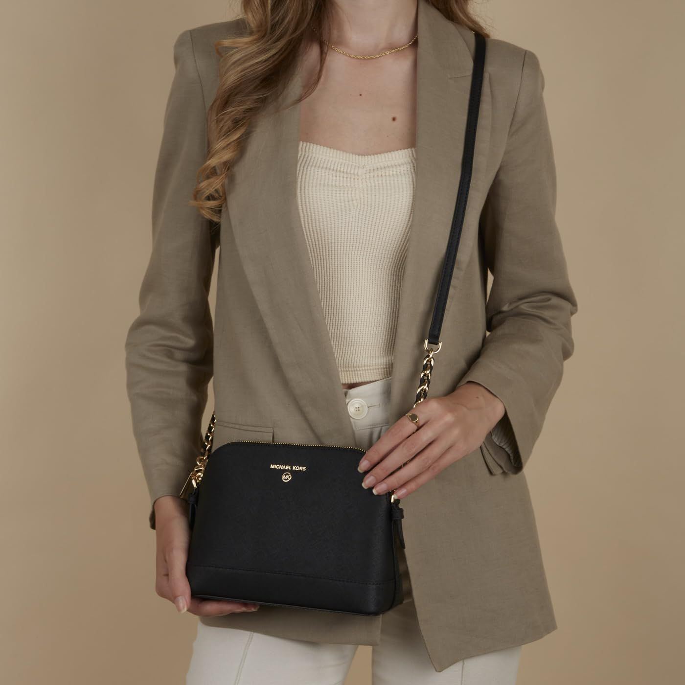 Michael Kors womens Large Saffiano Leather Dome Crossbody Bag