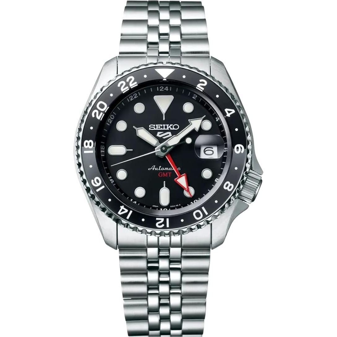 Seiko 5 Sports SSK GMT Black Dial Automatic Men's Watch SSK001K1, Silver, bracelet