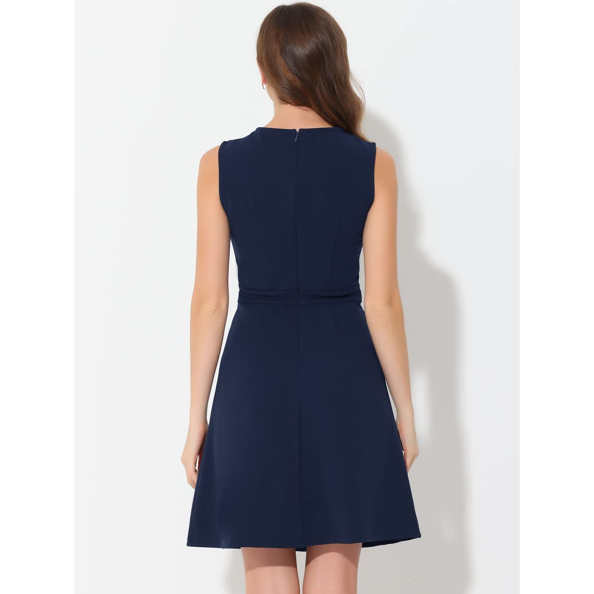 Allegra K Women's Work Dress Solid Color Sleeveless A-line Flare Dresses