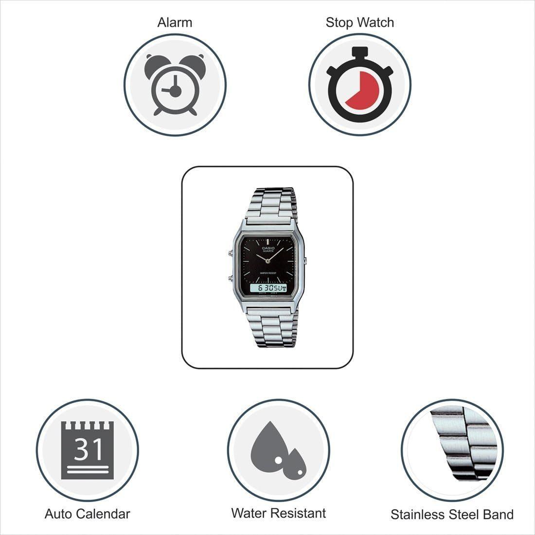 Casio Unisex-Adult Quartz Watch, Analog-Digital Display and Stainless Steel Strap