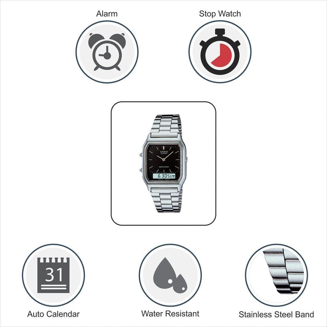 Casio Unisex-Adult Quartz Watch, Analog-Digital Display and Stainless Steel Strap