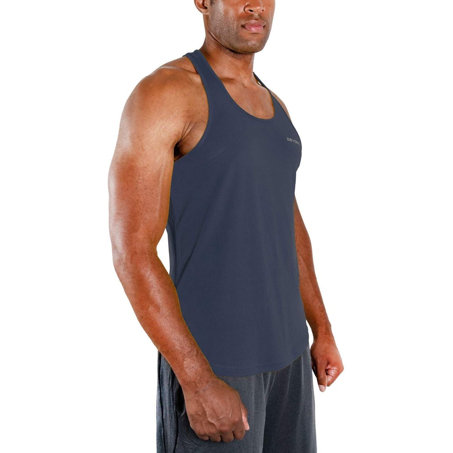 DEVOPS 3 Pack Men's Y-Back Dri Fit Muscle Gym Workout Tank Top